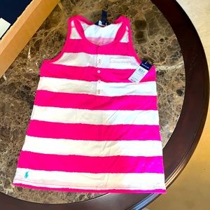 Ralph Lauren girls size L (12-14) hot pink & white striped racer back tank top